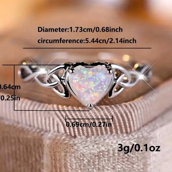 Vintage Inspired Ring Inlaid Shining Opal In Heart Shape Celtic Knot Design - Picture 3 of 5
